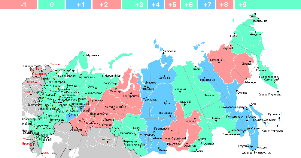 Карта часовых поясов России